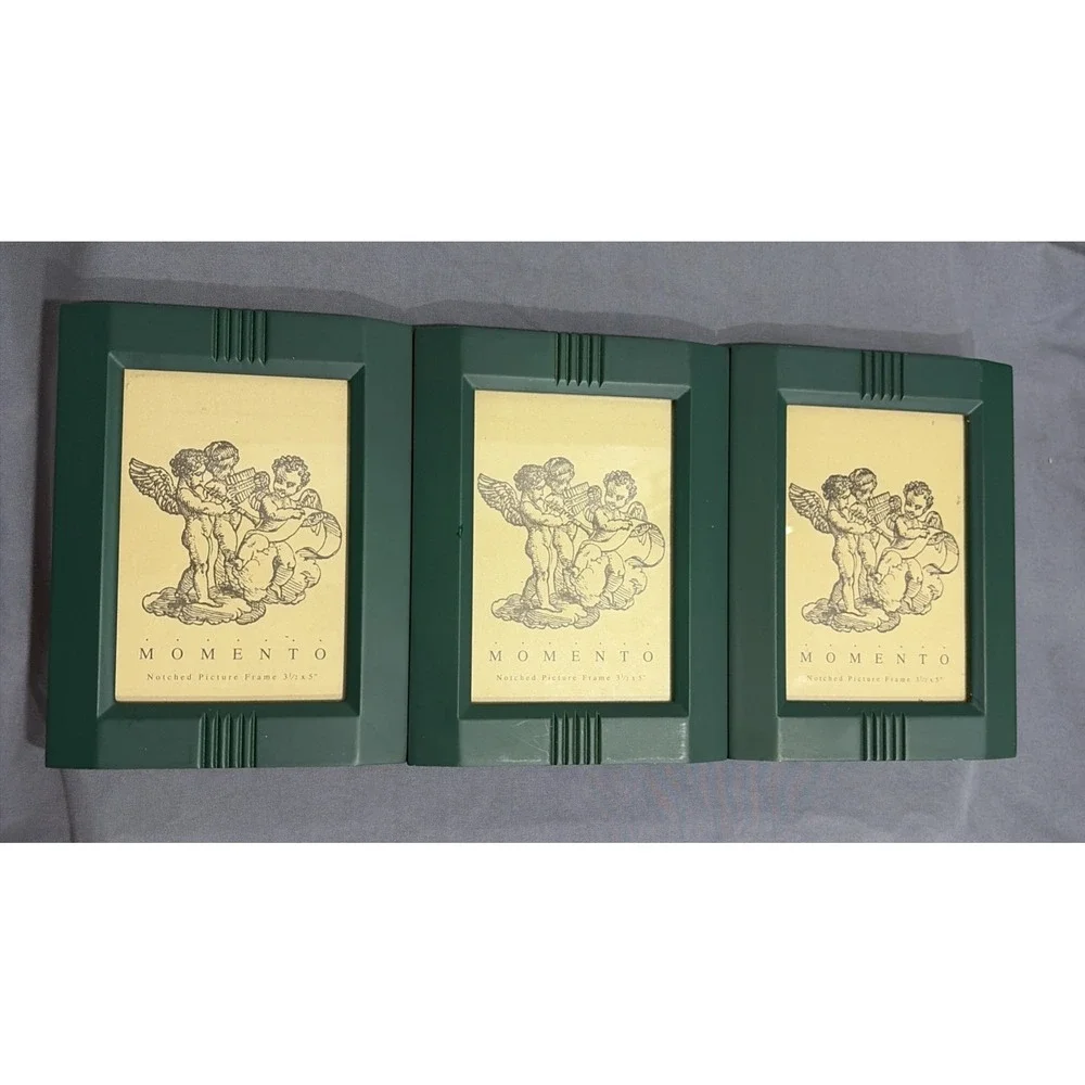 Lot of 3 Vintage Momento Green Notched Picture Frames 3.5x5 Postmodern 1990s
